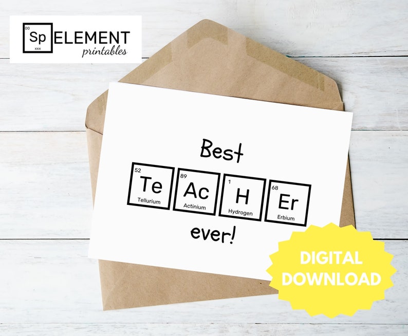 Science Teacher Thank You Card, Printable, Chemistry, Periodic Table of ...