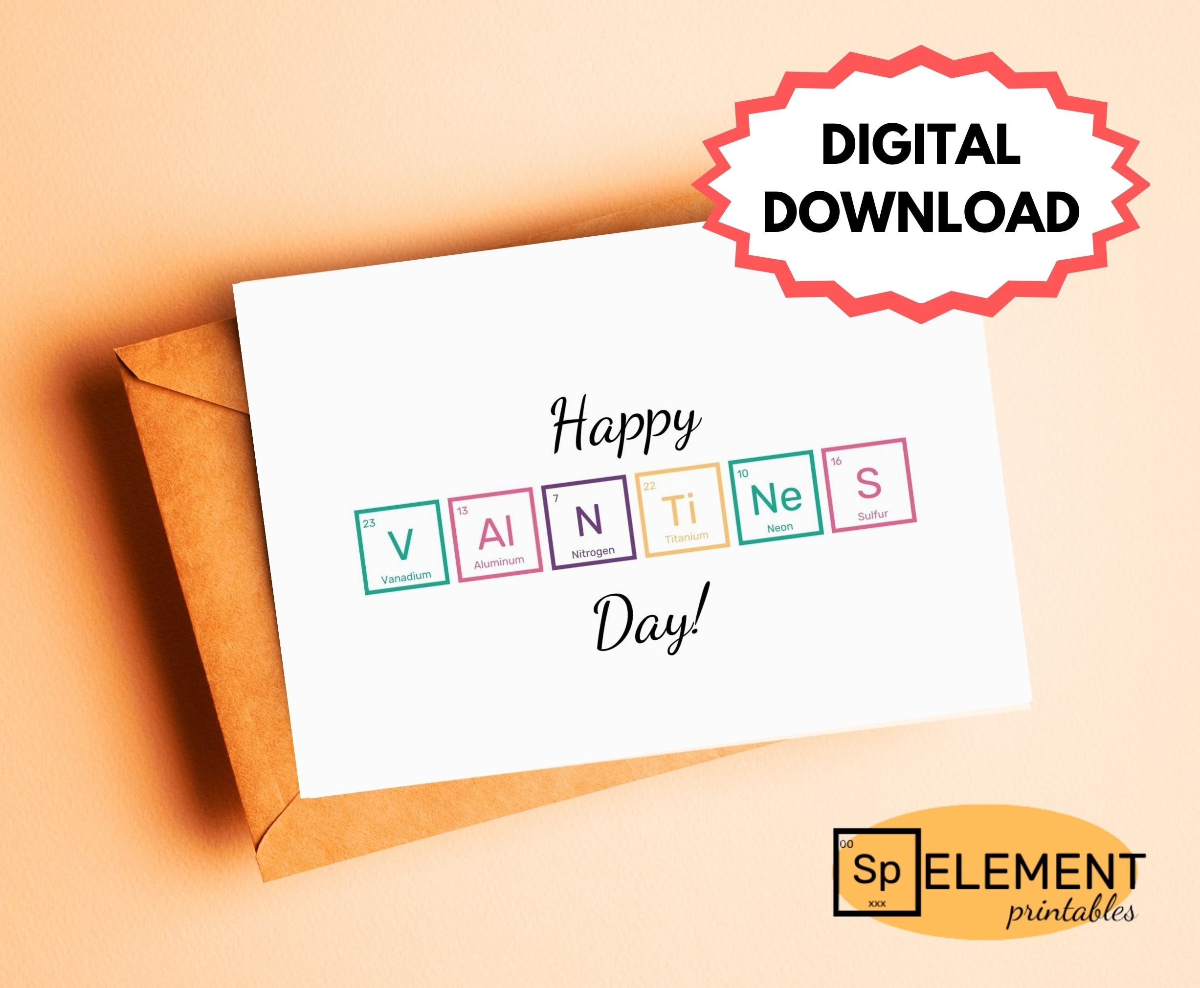 Nerdy Valentine Cards Printable, Bundle of 6, Colourful 5x7 Card Nerdy Card Periodic Table ...