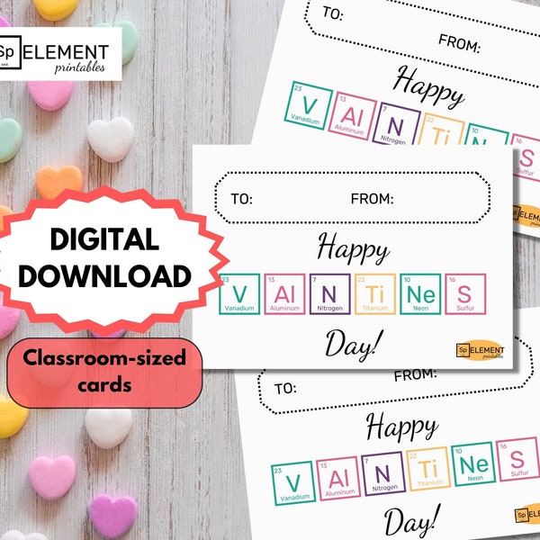Periodic Table Valentines PRINTABLE | Science Classroom Valentine | Kids Valentine Cards | Chemistry |  Happy Valentine's Day Card
