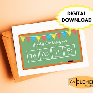 Science Teacher Thank You Card, Printable, Chemistry, Periodic Table of ...