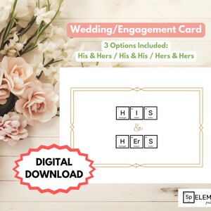 Cartão de casamento/noivado nerd: presente científico da tabela periódica (download digital em PDF)
