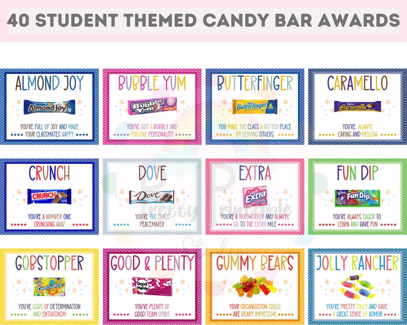 40 Student Candy Bar Awards Class Candy Bar Award Certificates Candy