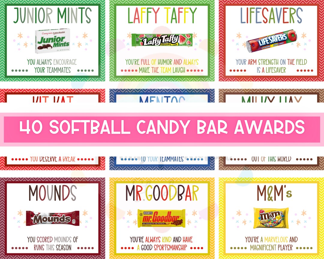 40 Softball Candy Bar Award Certificates Softball Player Award Softball