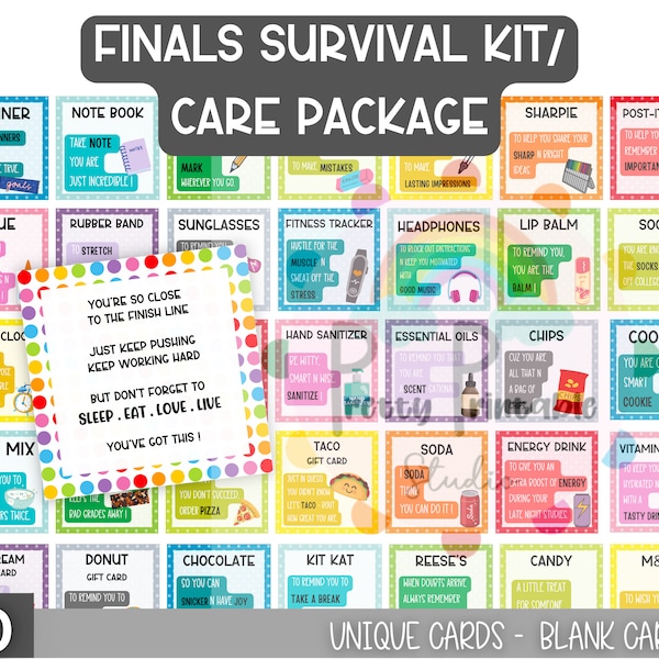 Finals Survival Kit - College care package - College survival kit printable - College student care package - School survival kit - Gift tags