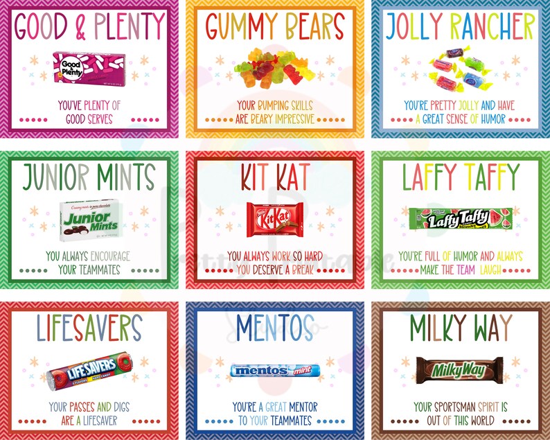 40 Volleyball Team Candy Bar Award Certificates Volleyball Candy Bar