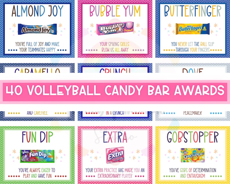 40 Volleyball Team Candy Bar Award Certificates Volleyball Candy Bar