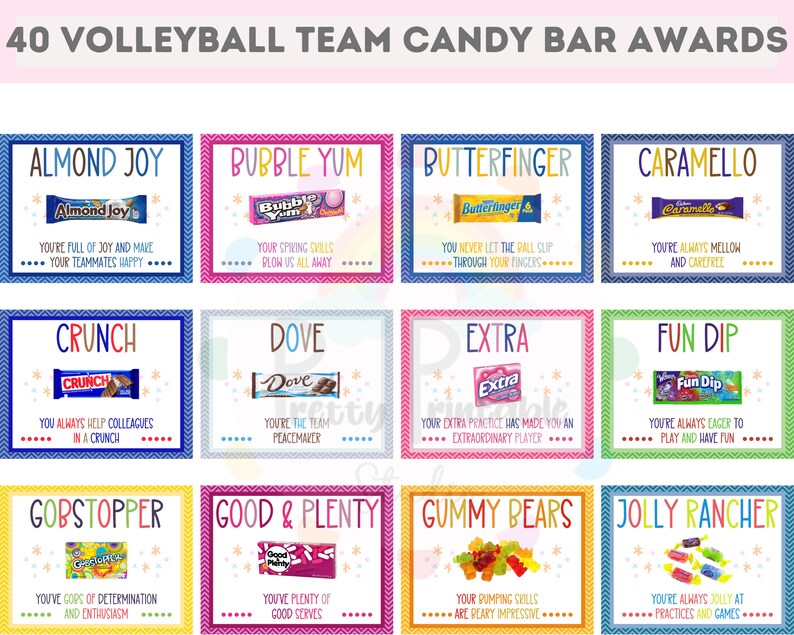 40 Volleyball Team Candy Bar Award Certificates Volleyball Candy Bar