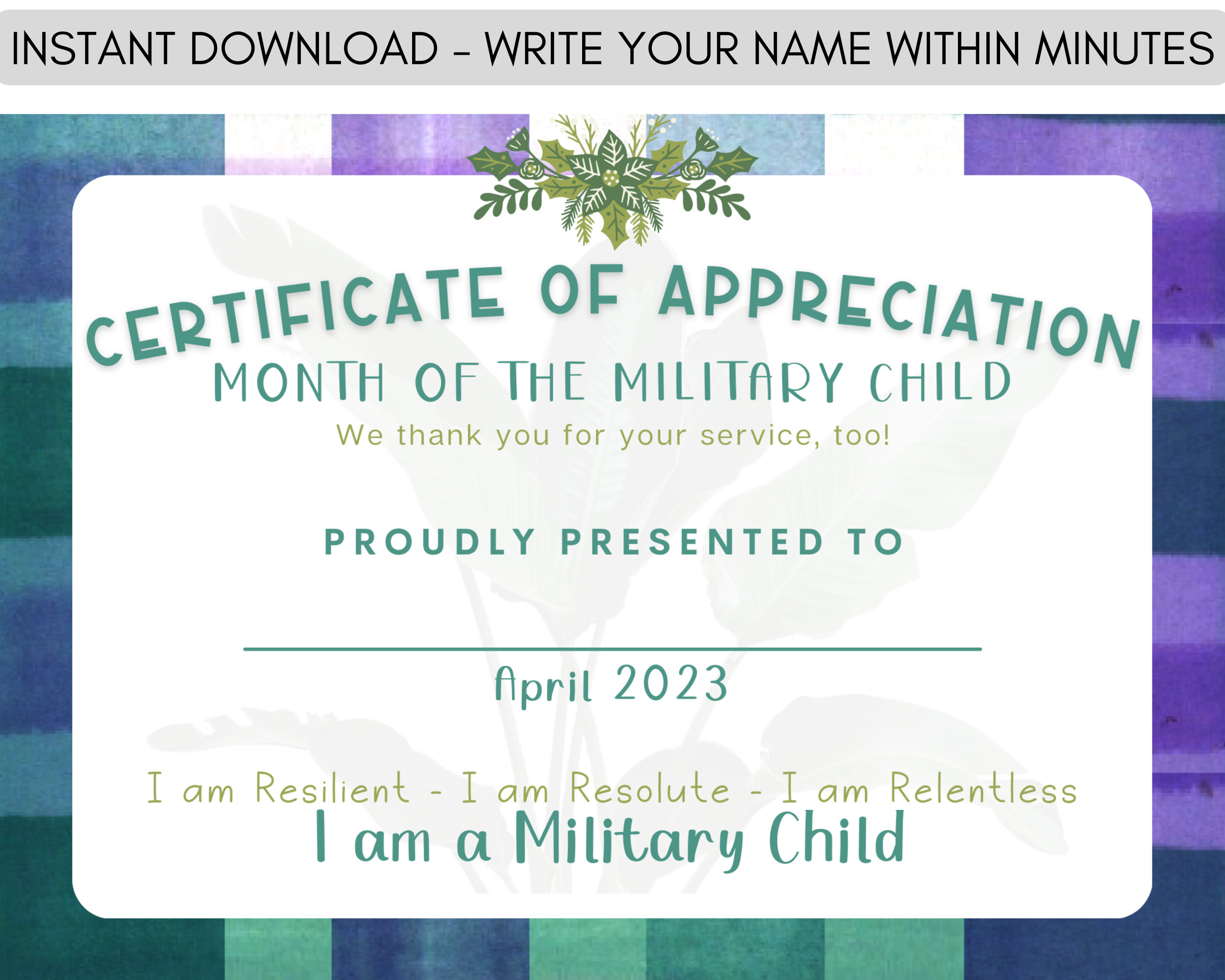 Month of the military child certificate of appreciation award