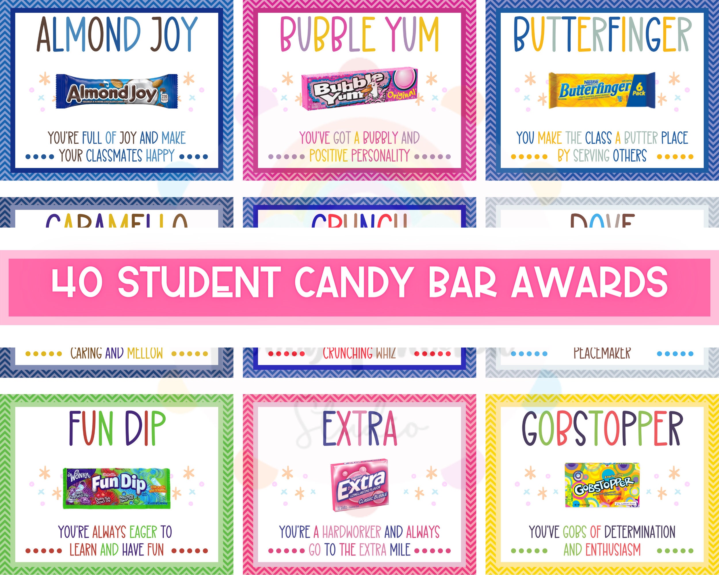 40 Student Candy Bar Awards Class Candy Bar Award Certificates Candy