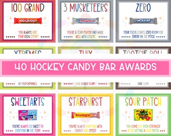 40 Hockey candy bar award certificate - Hockey player candy bar award - Hockey team candy award - Hockey award ceremony - Sports candy award