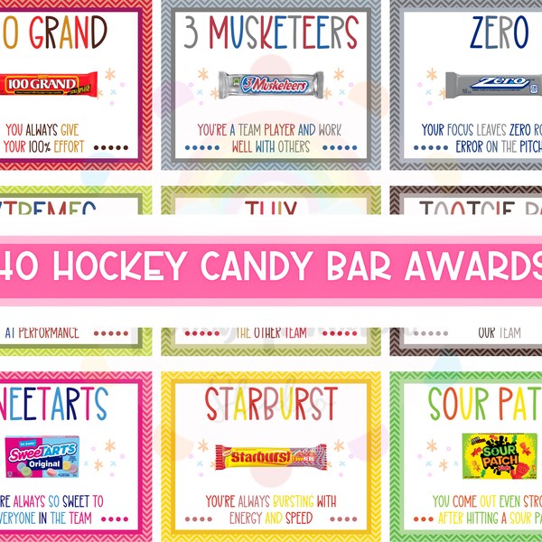 40 Hockey candy bar award certificate - Hockey player candy bar award - Hockey team candy award - Hockey award ceremony - Sports candy award