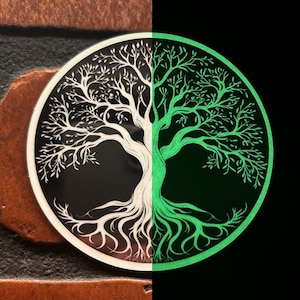 Tree of Life Glow in the Dark Vinyl Sticker, Yggdrasil Luminous Decal, Norse Tree of Life Decal for Laptop Water Bottle Notebook Guitar Case