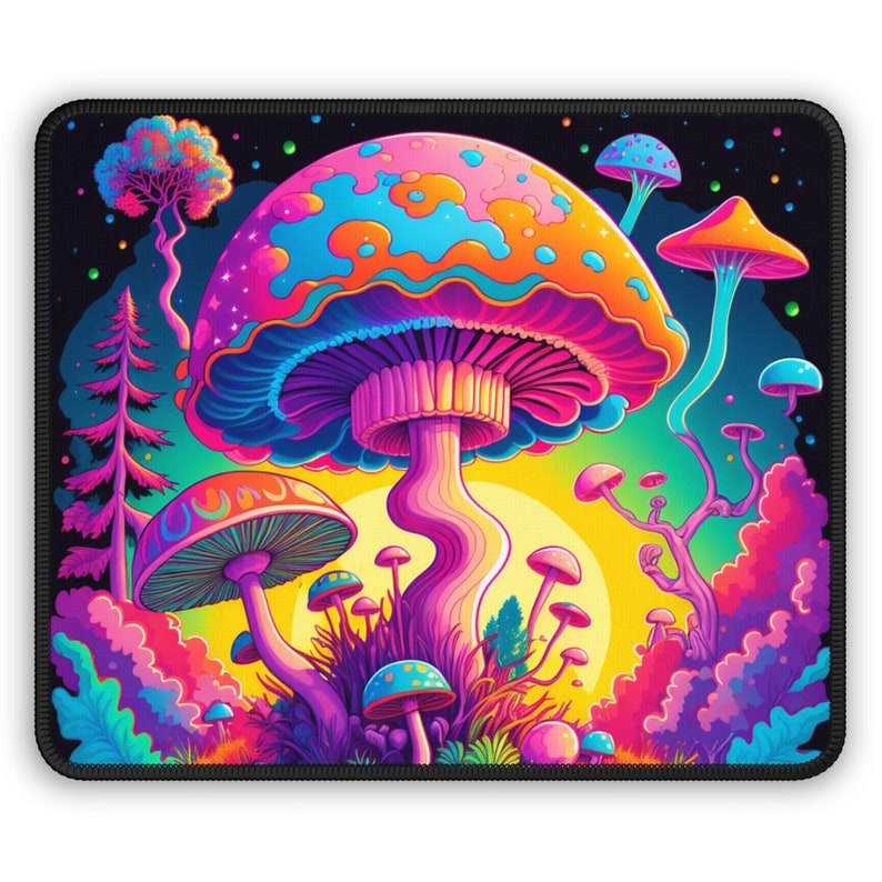 Trippy Psychedelic Gaming Mushroom Mousepad Colorful Neon Etsy