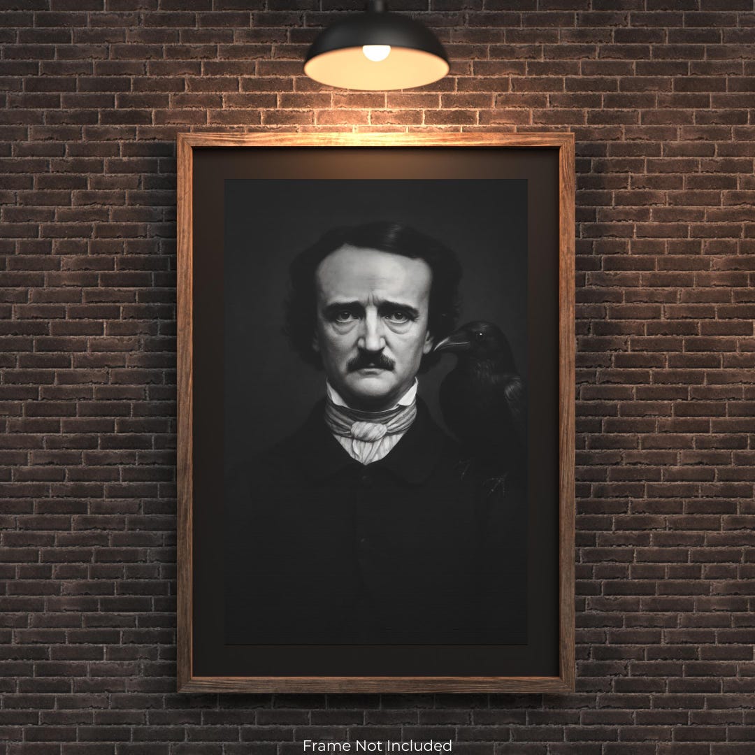 Edgar Allan Poe Raven Canvas Print, Gothic Poe Portrait With Raven Art ...