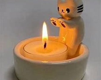 Adorable Kitten Candle Holder - Novelty Cat Decor for Desk and Home