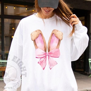 Coquette Bow Bunny Ears Shirt, Cute Bunny Sweatshirt, Rabbit Tee, Happy Easter Day Gift, Coquette Easter, Cute Easter Shirt, Bunny Ears Tee