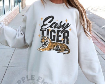 Easy Tiger Shirt, Retro Boho Tee, Unisex Trendy Aesthetic Sweat Shirt, Oversized Graphic Tee, Hippie Clothes, Indie Shirt, Tiger Sweatshirt