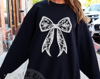Coquette White Lace Bow Shirt, Coquette Bow Shirt, Faux Embroidery Girly Valentines Day, Easter Bow Spring, Mothers Day Girly Shirt, Lace