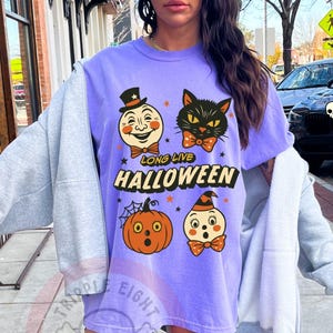 Long Live Halloween Tshirt, Trendy Vintage Retro Nostalgic Halloween Character Tshirt, Vintage Halloween Tshirt, Pumpkin Black Cat Tshirt