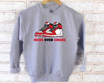Kicks Over Chicks  | Youth Sweatshirt | Youth kids Shirt | Youth Boy Pullover | Valentine&#39;s Day Graphic | Valentine&#39;s Day boys, kids