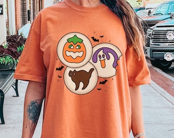 Halloween Sugar Cookie Shirt, Spooky Season Cat Pumpkin Boo Ghost Crewneck, Halloween Cookies Shirt, Retro Fall, Cute Trick Or Treat