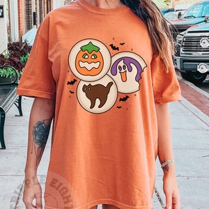 Halloween Sugar Cookie Shirt, Spooky Season Cat Pumpkin Boo Ghost Crewneck, Halloween Cookies Shirt, Retro Fall, Cute Trick Or Treat