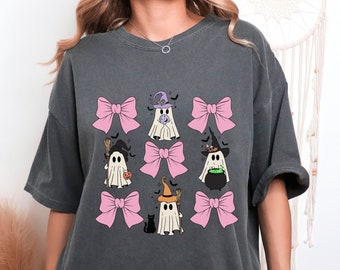Camisa de Halloween fantasma rosa, camisa de temporada espeluznante, camisa de calabaza rosa fantasma linda, camisa de Halloween coqueta de tendencia, camisa de Halloween bruja