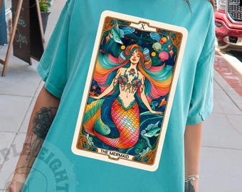 The Mermaid Tarot Card Shirt, Siren Mermaid Shirt, Witchy Vibes Beachy T-Shirt, Sea Creature Fantasy Shirt, Mermaidcore Shirt, Mermaid Mama