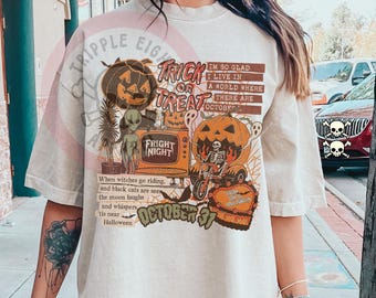 Vintage Halloween Collage T-shirt, Retro 31 oktober med skelett, utomjordingar, pumpor, svarta katter, Skräcknatt, läskiga säsongen, Halloween-t-shirt