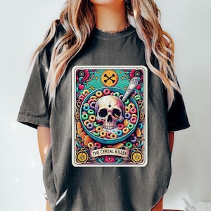 Camiseta Tarot Card, camiseta Cereal Killer, camisetas unisex ofensivas Kidcore, camiseta colorida, camisetas con eslogan, camisas, camiseta gráfica de los años 90