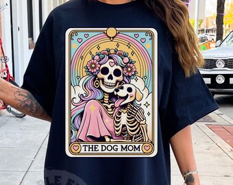 The Dog Mama Tarot Card Shirt, Witchy Skeleton Dog Lover Celestial Dog Puppy Mother T-Shirt, Witchy Gothic Dog Lover Skeleton,Comfort Colors