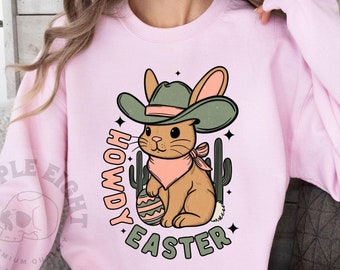 Camiseta de Hola Pascua, Pascua occidental, Pascua, Feliz Pascua, Camiseta de Pascua de vaquera, Conejito occidental, Camiseta de moda con sombrero de vaquero y conejito de Pascua