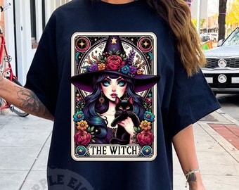 The Witch Tarot Card Tshirt, Tarot Card Tshirt, Gothic Tarot Card Tshirt, Pretty Witchy Vibes Wicca Pagan Black Cat Cool Tarot T-shirt