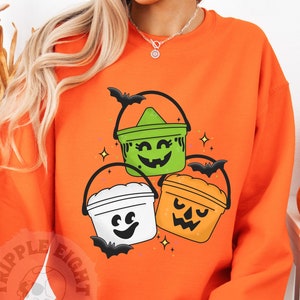 Vintage Halloween Bucket Sweatshirt, Cute 90s Nostalgia Retro Graphic Tee Trendy, Halloween Boo Pails Tshirt Plus Size Tshirt, Halloween