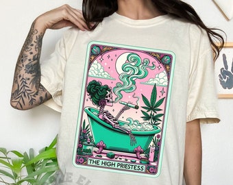 The High Priestess Tarot Card Funny T-Shirt, Witchy Graphic Shirt, Sarcastic Skeleton Tee, Mystical Mom Shirt, Oversized Comfort Colors Tee