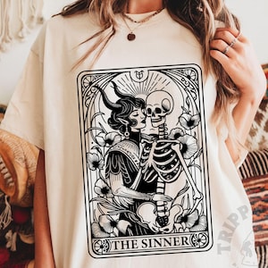 The Sinner tarotkaartshirt, gotisch tarotkaartshirt, tarotkaartshirt, tarotkaart, Witchy tarotkaart, gotisch T-shirt, duivels T-shirt, tarotkaart