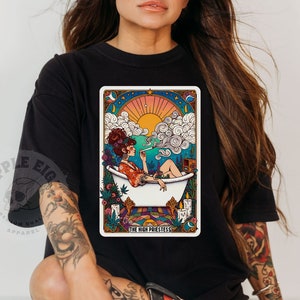 Maglietta The High Priestess dei tarocchi, maglietta divertente con 420 Cannabis, maglietta donna e ragazza che fuma erba, maglietta dei tarocchi, spirituale