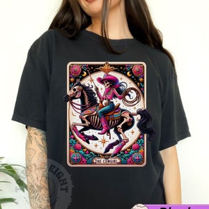 La camiseta de la carta del tarot de la vaquera, camiseta de moda del cráneo del esqueleto divertido, camiseta country occidental, camiseta del esqueleto sarcástico, camiseta de la carta del tarot