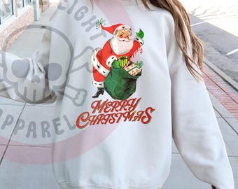 Merry Christmas vintage kersttrui, klassiek kersttrui, retro kersttrui, kerstsweaters voor vrouwen, kerstman