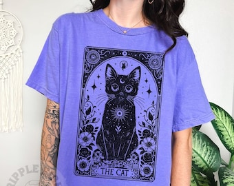 The Cat Tarot Card Shirt, Black Cat Witchy Funny Shirt, Celestial Cat Lover T-Shirt, Black Cat Tarot Card, Witchy Black Halloween Cat