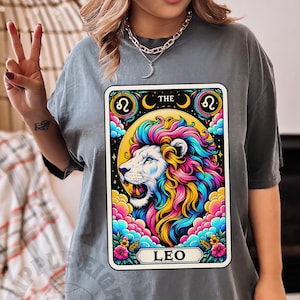 Camiseta con la carta del tarot del zodiaco Leo, regalo de camiseta Leo, camiseta del signo del zodiaco Leo, camiseta del zodiaco Leo, regalo de cumpleaños Leo, camiseta unisex Leo, camiseta Leo León