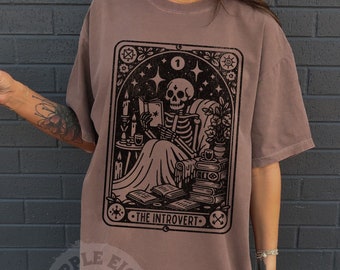 The Introvert Tarot Card Shirt, Witchy Introvert Skull Funny T-Shirt , Witchy Tarot Card Shirt, Introvert Skeleton Tarot Card, Introvert Tee