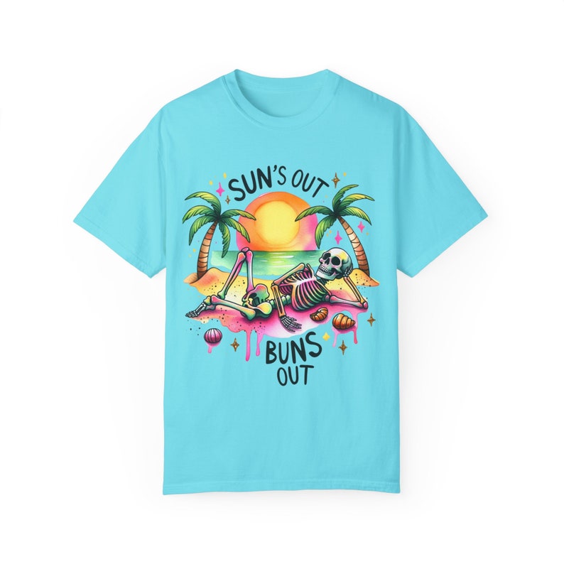Zonnen uit broodjes uit tshirt, strand Vibes tshirt, Snarky skelet tshirt, comfort kleuren tshirt, trendy zomer shirt, Vacay Vibes, zomer tshirt afbeelding 6