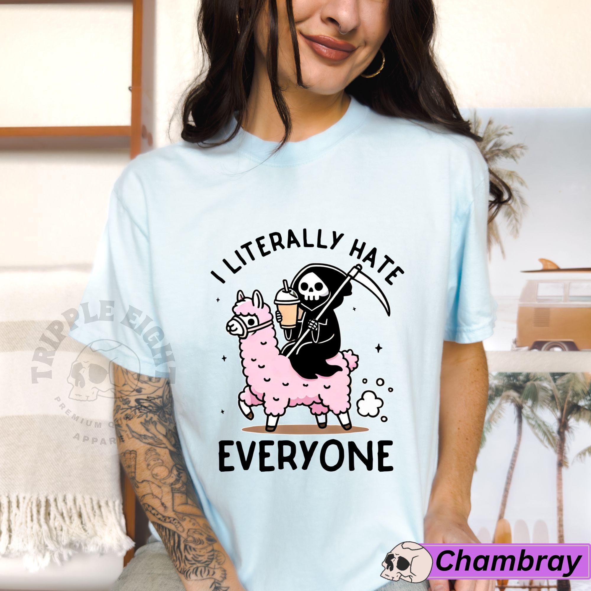 T-Shirt Donna 'I Hate Everyone' - Io Odio Tutti - Linea Vintage Arcobaleno E Nuvole - Cotone Organico 140 Gr/mq - Girocollo Manica Corta