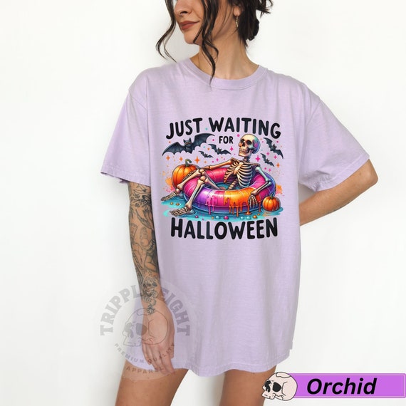 Just Waiting for Halloween Shirt, Cute Summerween Shirt, Spooky Summer Halloween Shirt, Trendy Skeleton Shirt, Skeleton on Floaty Shirt