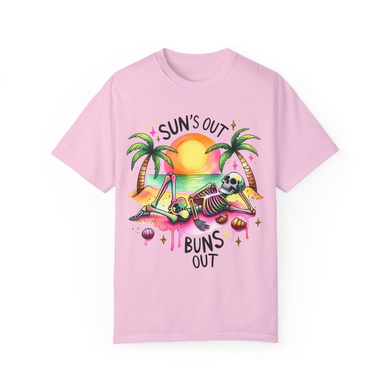 Zonnen uit broodjes uit tshirt, strand Vibes tshirt, Snarky skelet tshirt, comfort kleuren tshirt, trendy zomer shirt, Vacay Vibes, zomer tshirt afbeelding 8