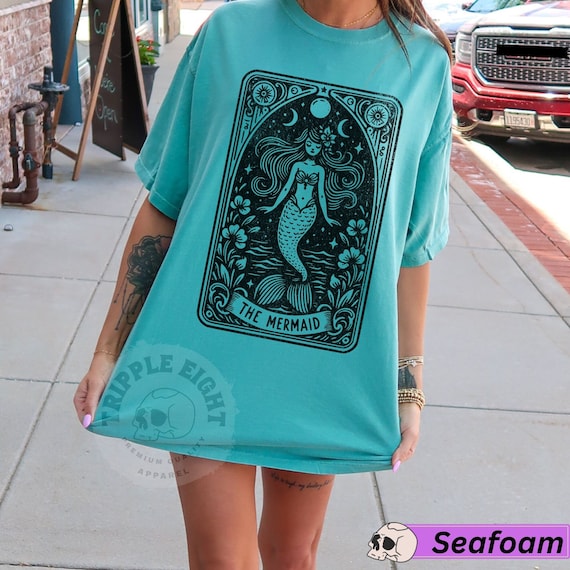The Mermaid Tarot Card Shirt, Siren Mermaid Shirt, Witchy Vibes Beachy T-Shirt, Sea Creature Fantasy Shirt, Mermaidcore Shirt, Mermaid Mama