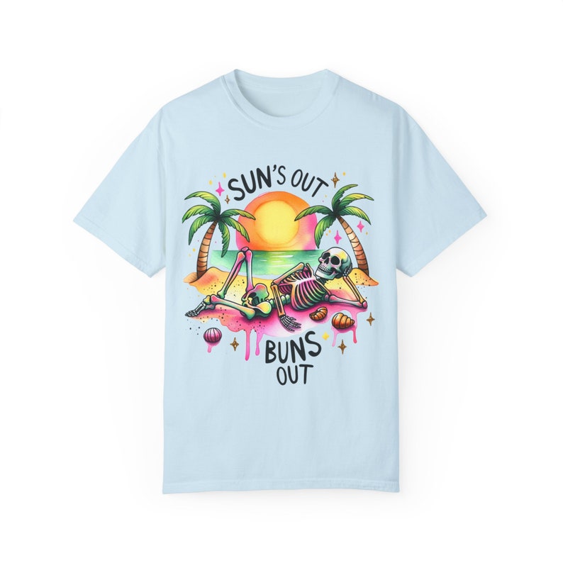 Zonnen uit broodjes uit tshirt, strand Vibes tshirt, Snarky skelet tshirt, comfort kleuren tshirt, trendy zomer shirt, Vacay Vibes, zomer tshirt afbeelding 9