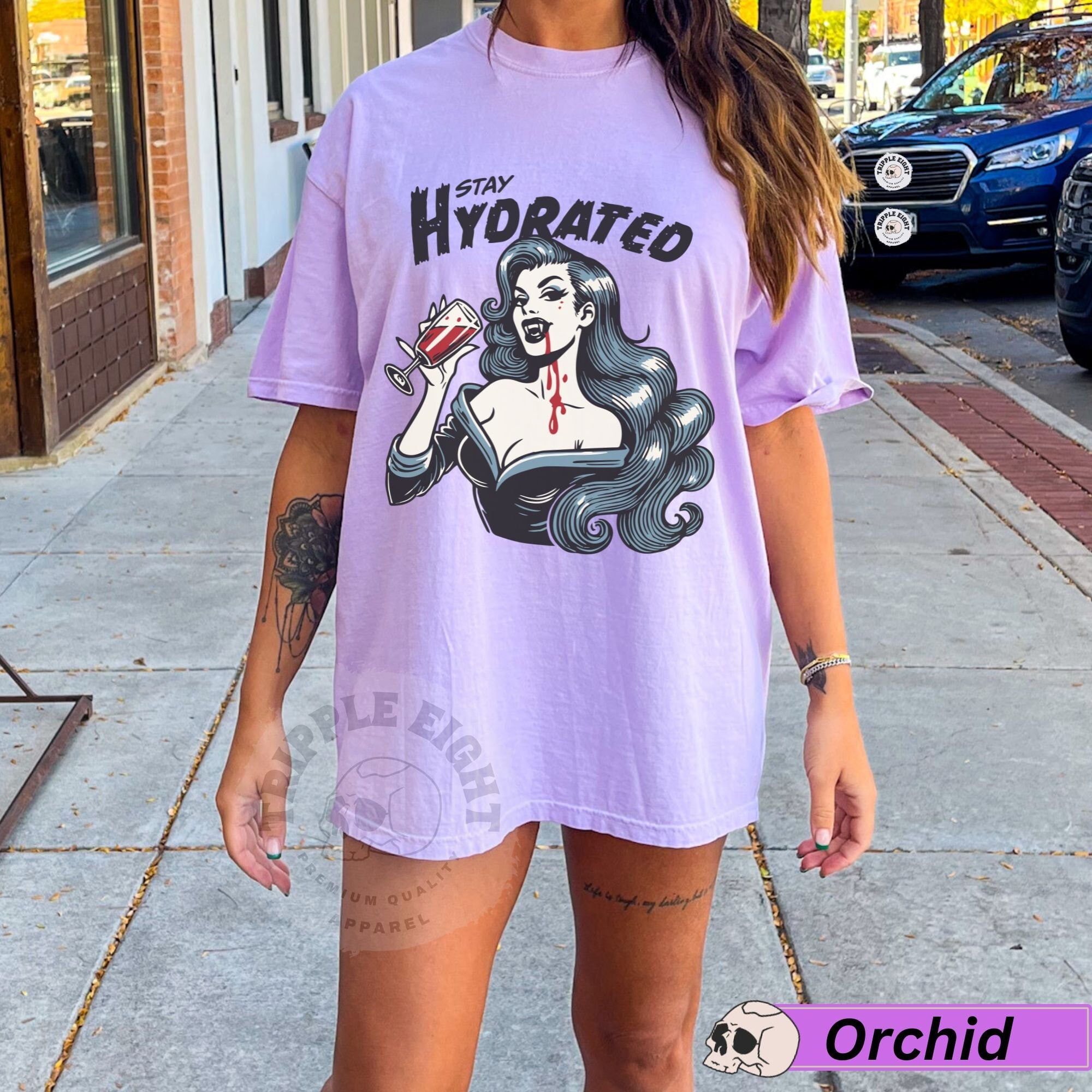 Vintage Vampire Girl Shirt, Vampire Stay Hyrdated Shirt, Vampire Shirt, Halloween Shirt, Comfort Colors Tee, Halloween Oversized Shirt