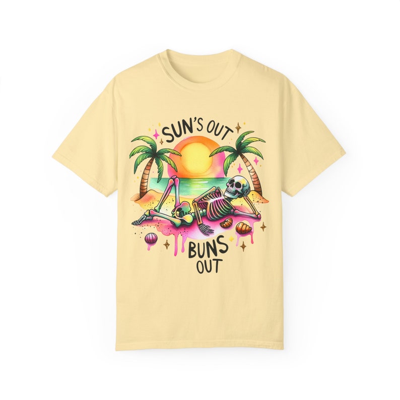 Zonnen uit broodjes uit tshirt, strand Vibes tshirt, Snarky skelet tshirt, comfort kleuren tshirt, trendy zomer shirt, Vacay Vibes, zomer tshirt afbeelding 7